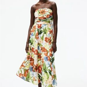 H&M Pleated Bandeau Dress with back tie. Cream Floral.  BNWT. Large. Sold out